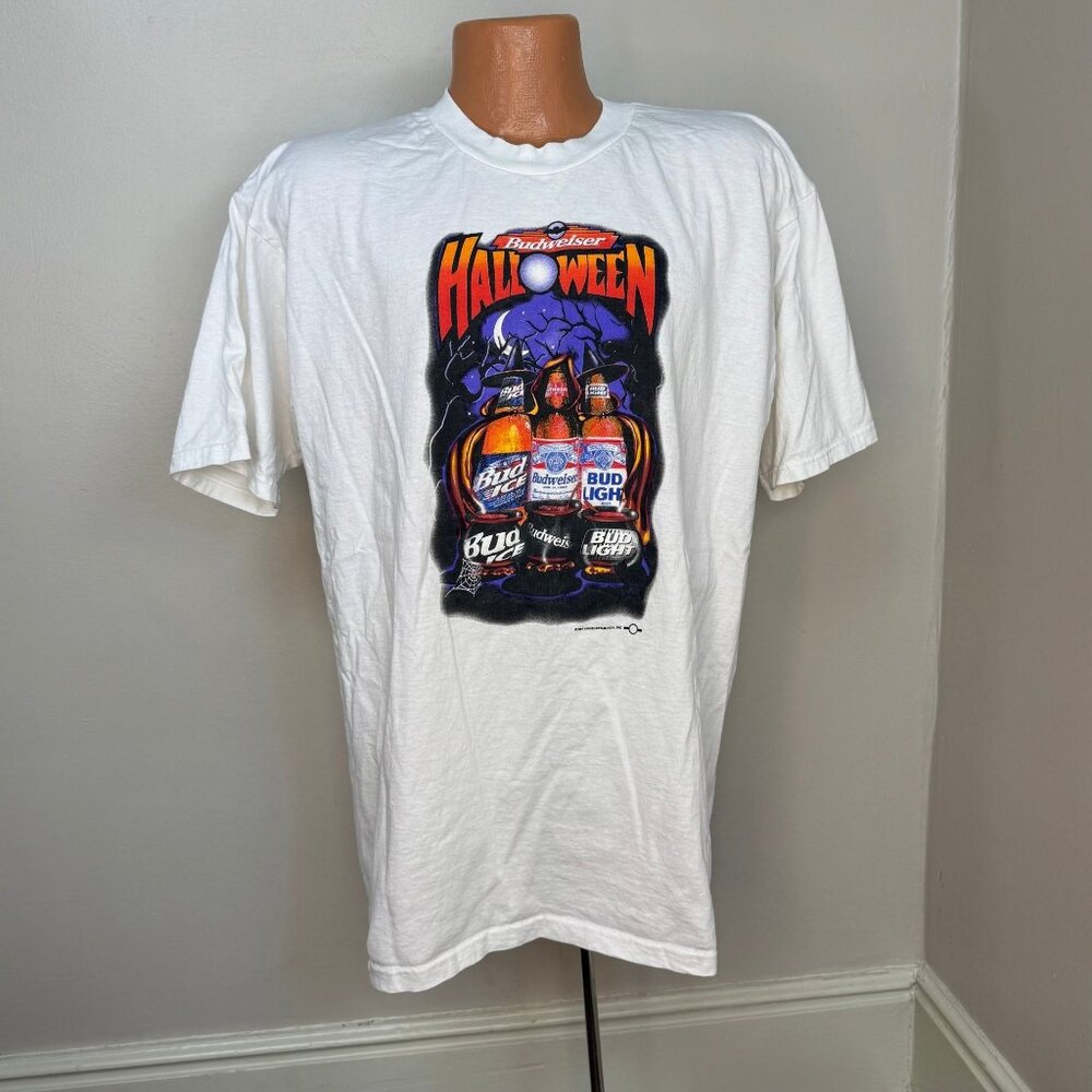 Vintage 1990s Budweiser Halloween T-Shirt, Bud Light Ice Beer Promo, Gildan XL